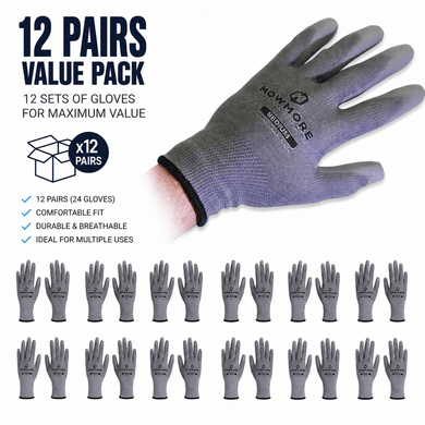 MowMore PU Coated Safety Work Gloves, EN388, 12 Pair Pack, MMWG-M | MowMore