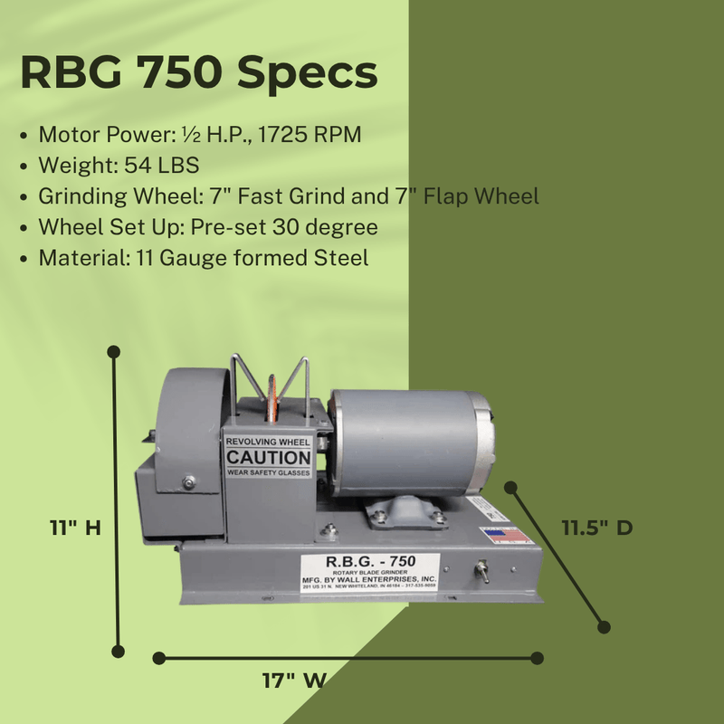 RBG 750 Professional Mulching Blade Sharpener Spects of Machine | RBG750 | MowMore