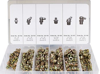 Grease Fitting, Assortment of 17 types, 130 total pieces | 17